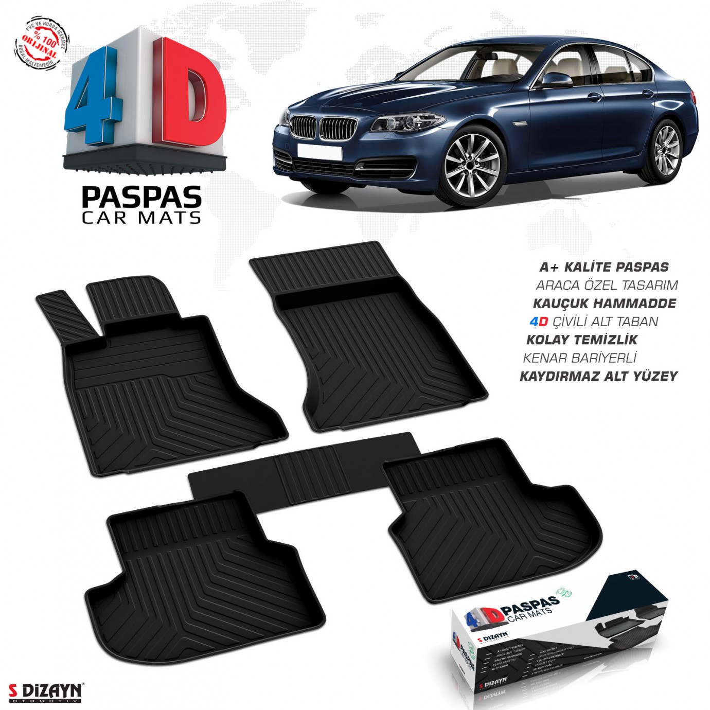 S-Dizayn Bmw 5 Serisi F10 X-Drive 4D Havuzlu Paspas 2013-2016 A+Kalite
