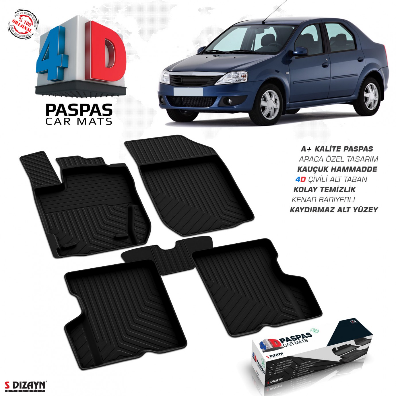 S-Dizayn Dacia Logan 4D Havuzlu Paspas 2005-2012 A+Kalite