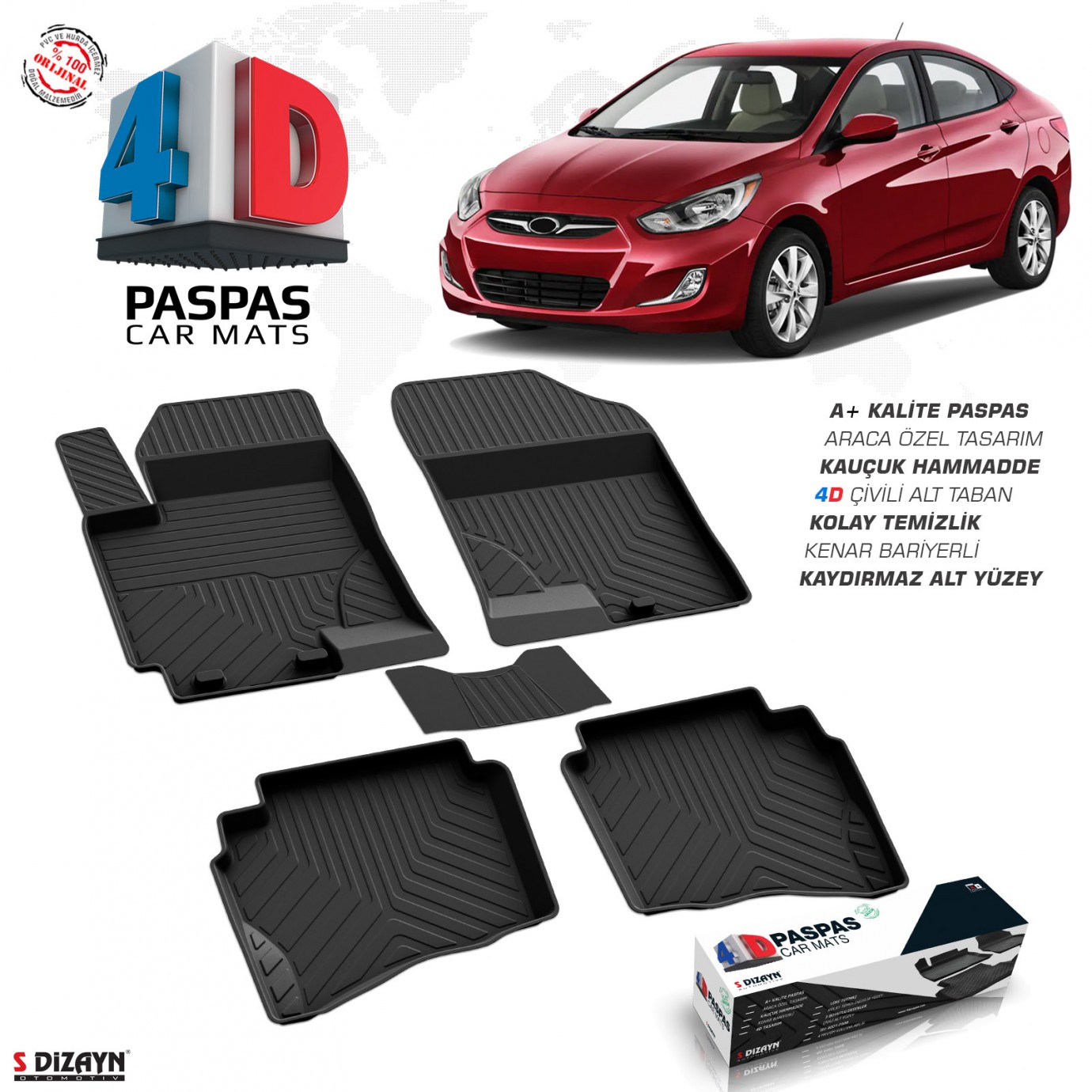 S-Dizayn Hyundai Accent Blue 4D Havuzlu Paspas 2010-2017 A+Kalite