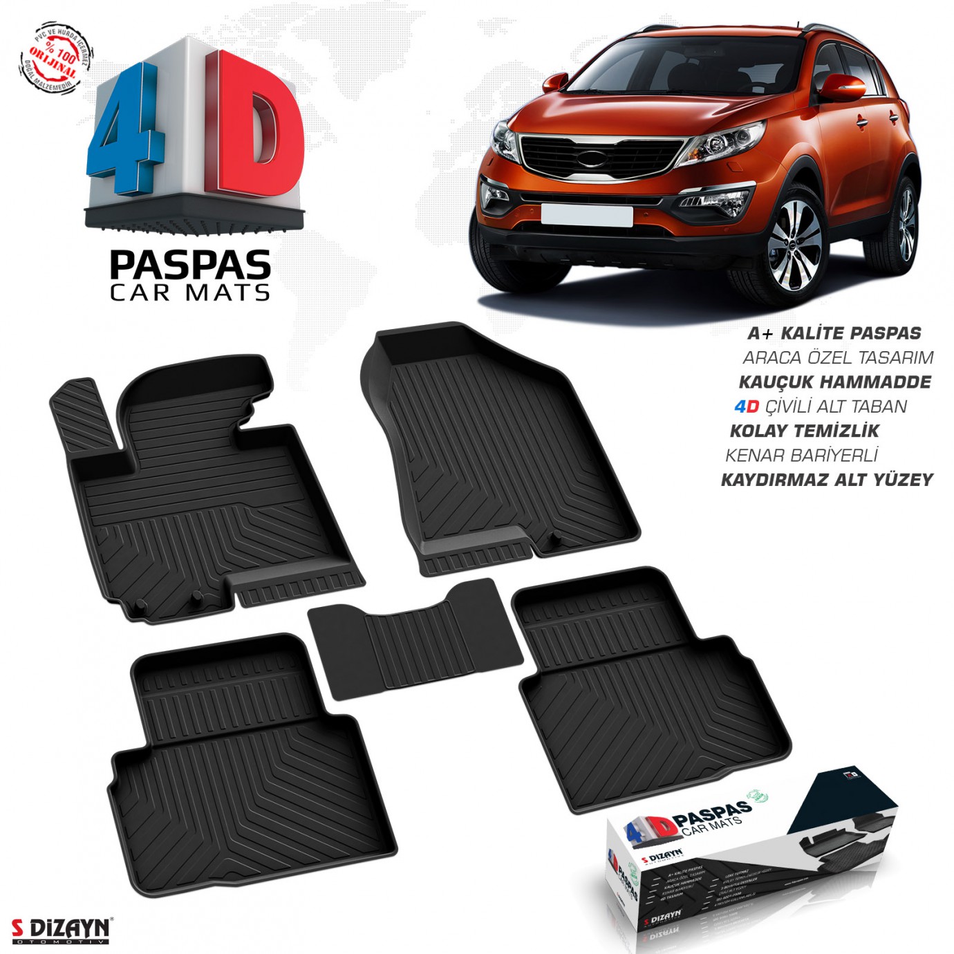 S-Dizayn Kia Sportage 4D Havuzlu Paspas 2010-2016 A+Kalite