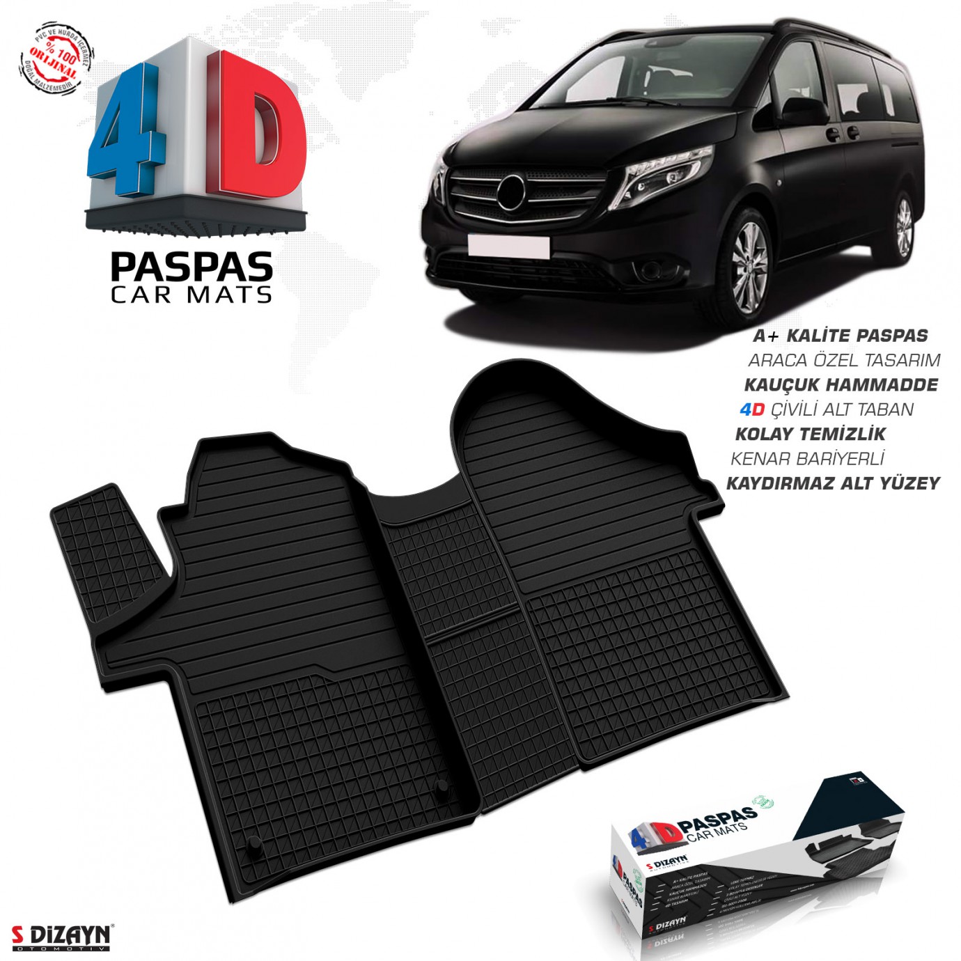 S-Dizayn Mercedes Vito W447 4D Havuzlu Paspas 2014 ve Üzeri