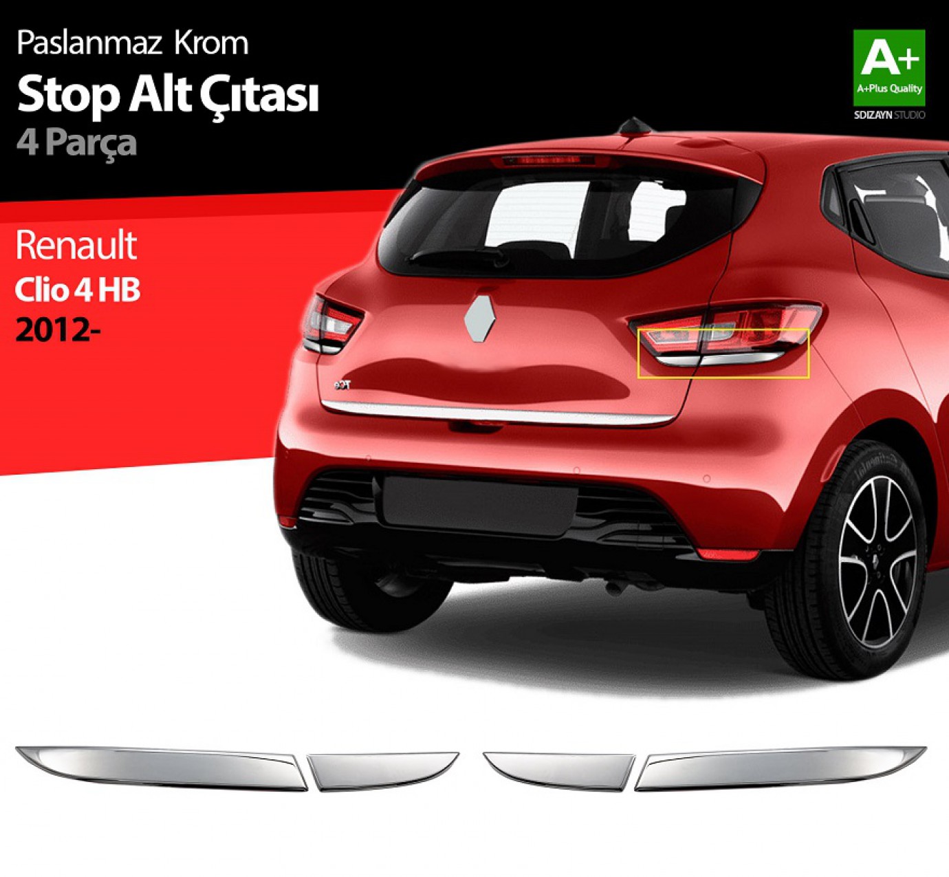 S-Dizayn Renault Clio 4 HB Krom Stop Alt Çıtası 4 Prç 2012-2019