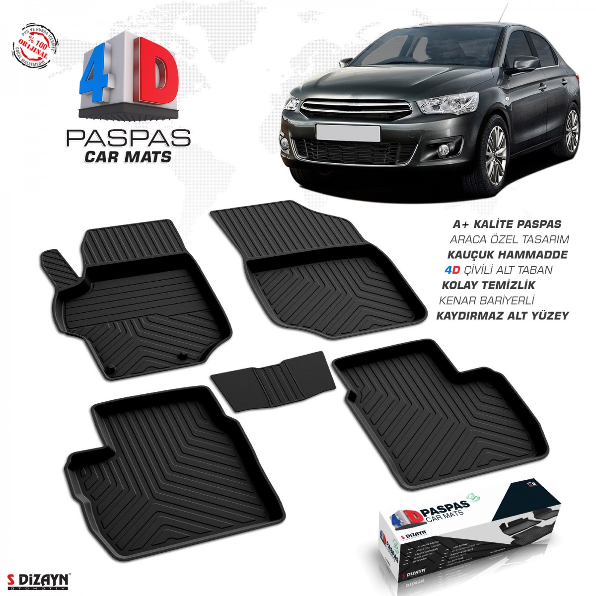 S-Dizayn Citroen C-Elysee 4D Havuzlu Paspas 2013-2017 A+Kalite