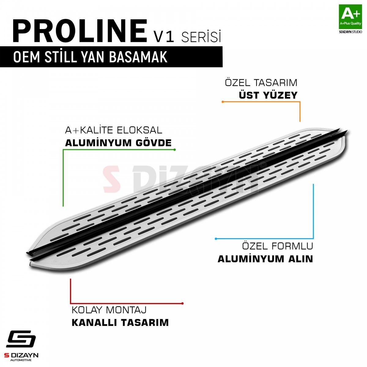 S-Dizayn Ford EcoSport 2 OEM Still Pro V1 Aluminyum Yan Basamak 173 Cm 2012-2018 A+ Kalite