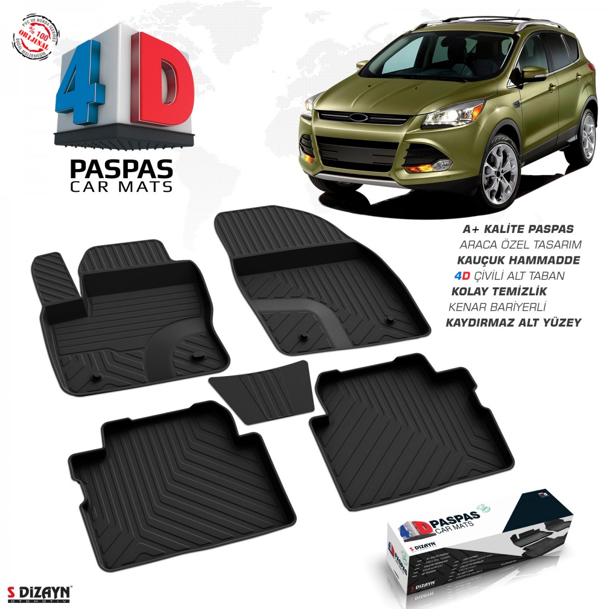 S-Dizayn Ford Kuga 2 4D Havuzlu Paspas 2013-2019 A+Kalite