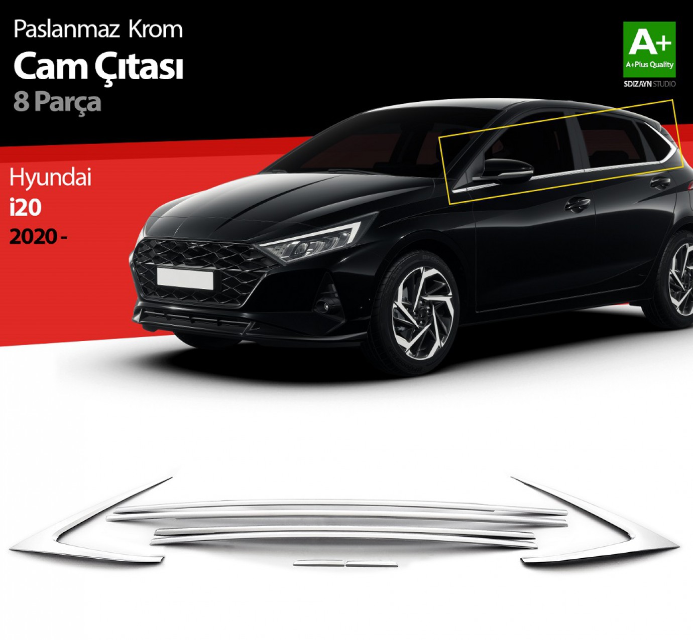 S-Dizayn Hyundai i20 Krom Cam Çıtası 8 Prç. 2020 Üzeri