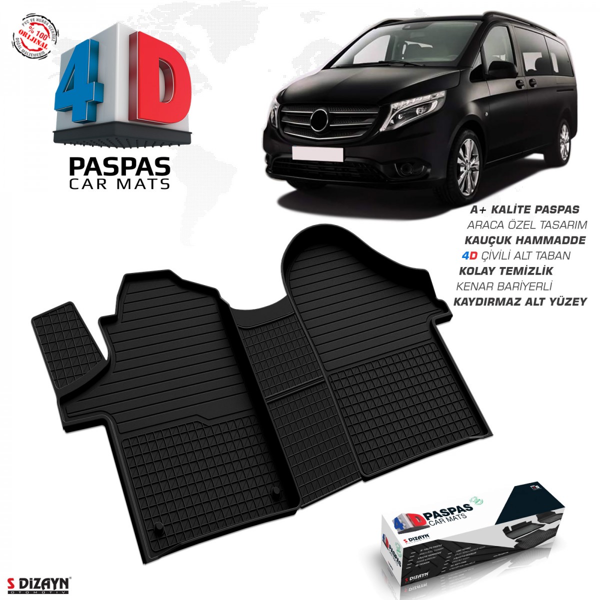 S-Dizayn Mercedes Vito W447 4D Havuzlu Paspas 2014 ve Üzeri