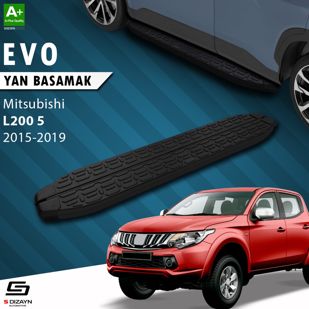 S-Dizayn Mitsubishi L200 5 Evo Siyah Yan Basamak 193 Cm 2015-2019 A+ Kalite