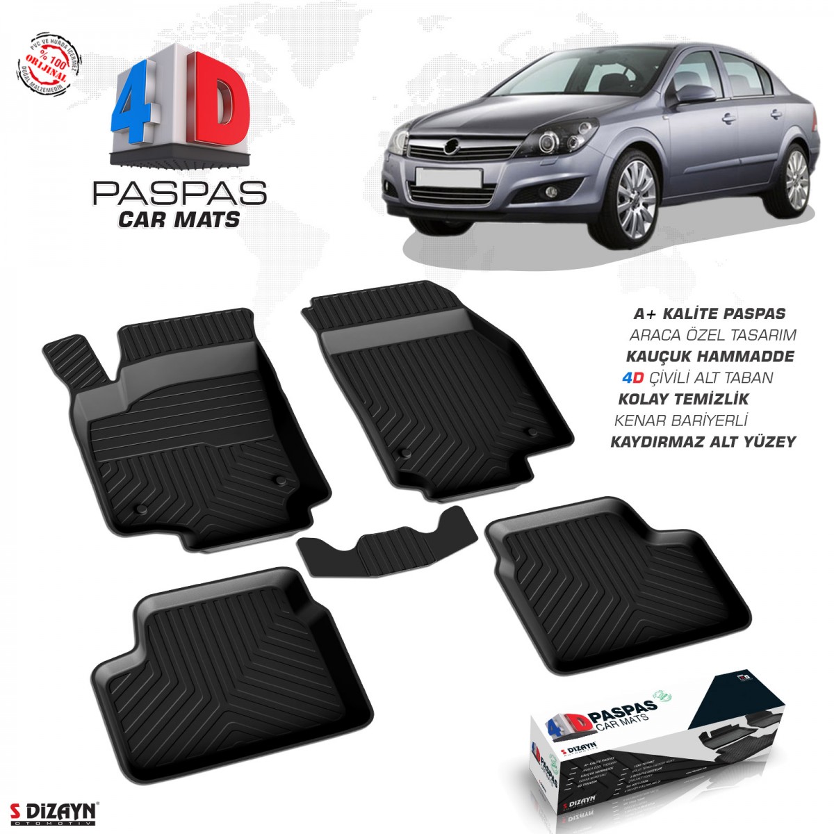 S-Dizayn Opel Astra H SD 4D Havuzlu Paspas 2004 ve Üzeri A+Kalite