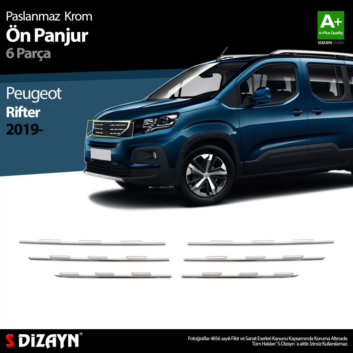 S-Dizayn Peugeot Rifter Krom Ön Panjur 6 Prç. 2019 Üzeri
