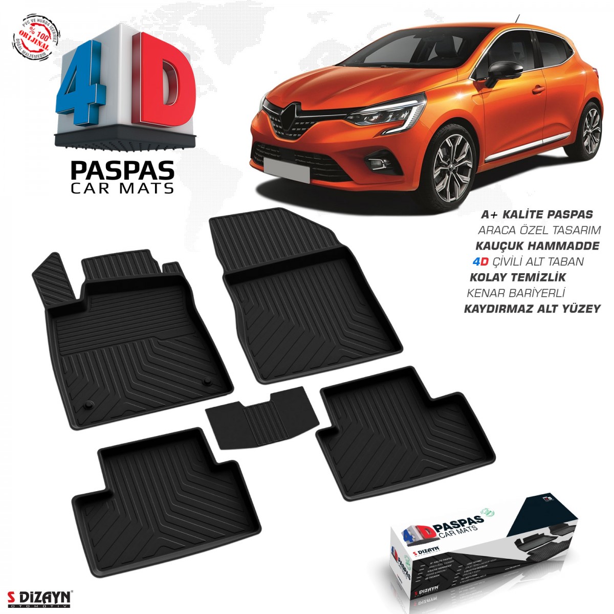 S-Dizayn Renault Clio 5 4D Havuzlu Paspas 2019 ve Üzeri A+Kalite