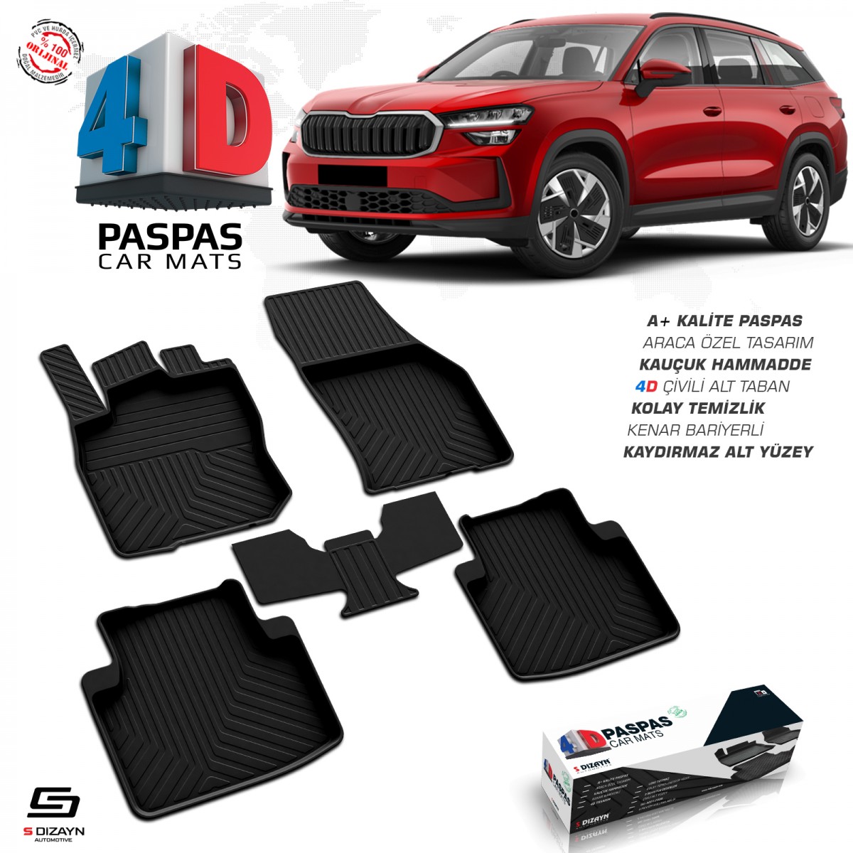 S-Dizayn Skoda Kodiaq 4D Havuzlu Paspas 2024 Üzeri A+ Kalite