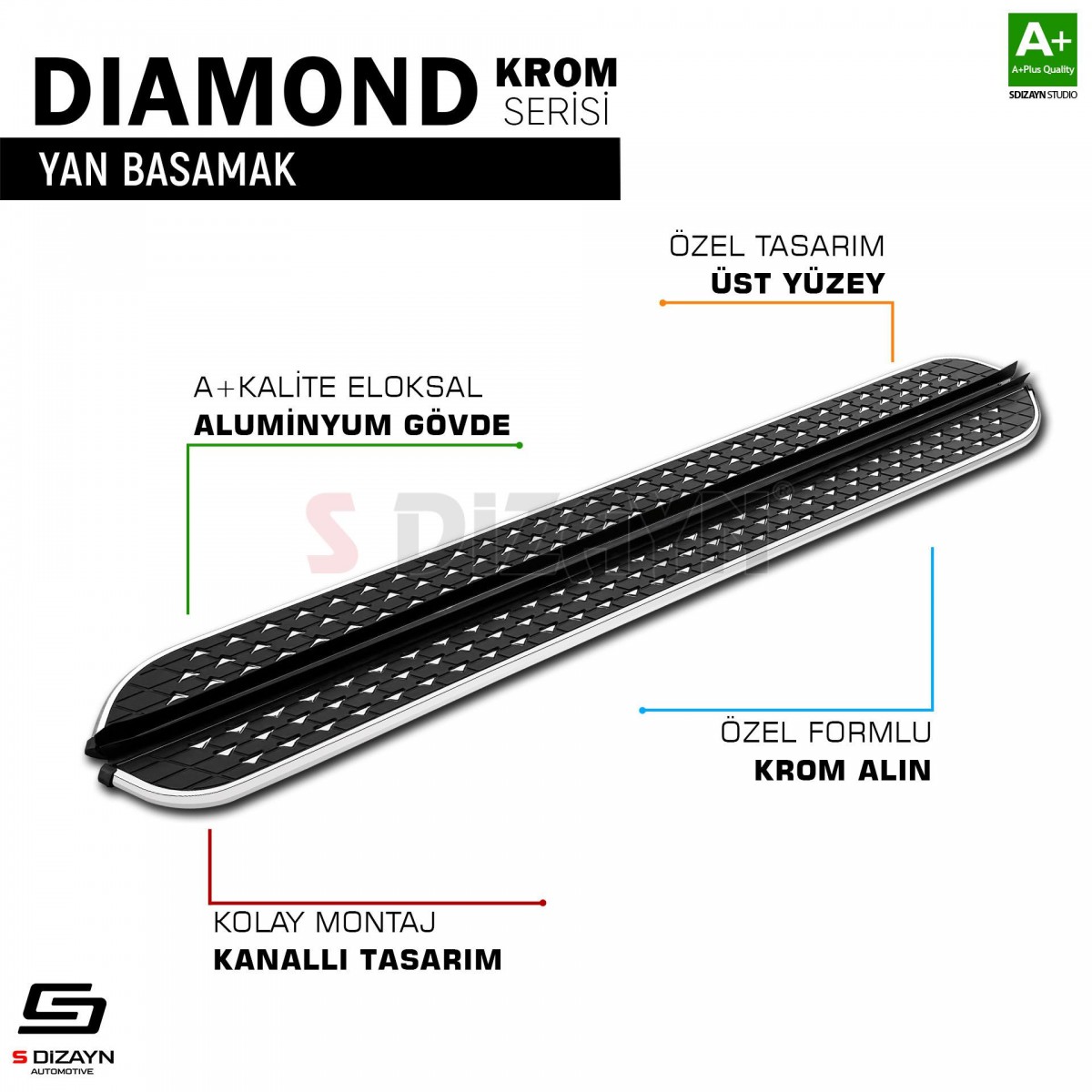 S-Dizayn Suzuki SX4 2 S-Cross Diamond Krom Yan Basamak 173 Cm 2014-2021 A+ Kalite