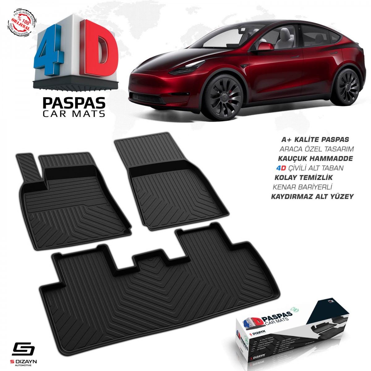 S-Dizayn Tesla Model Y 4D Havuzlu Paspas 2020 Üzeri A+ Kalite