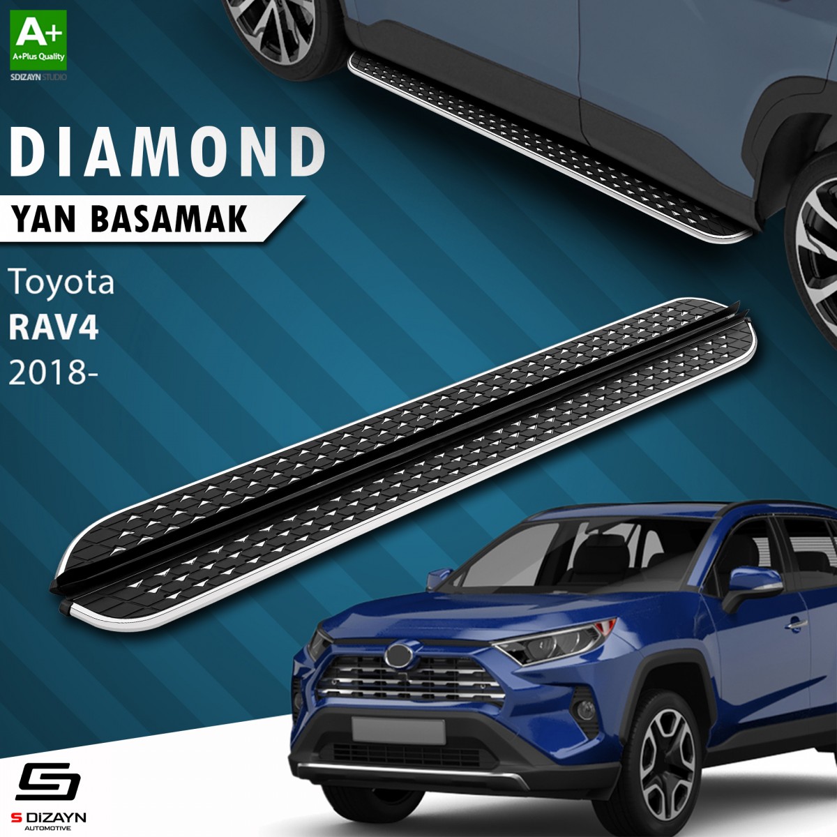 S-Dizayn Toyota RAV 4 5 Diamond Krom Yan Basamak 173 Cm 2018 Üzeri A+ Kalite
