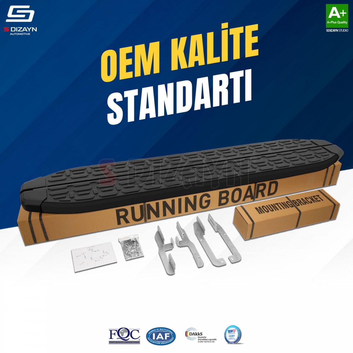 S-Dizayn VW Caddy 3 Uzun Şase Evo Siyah Yan Basamak 223 Cm 2004-2020 A+ Kalite