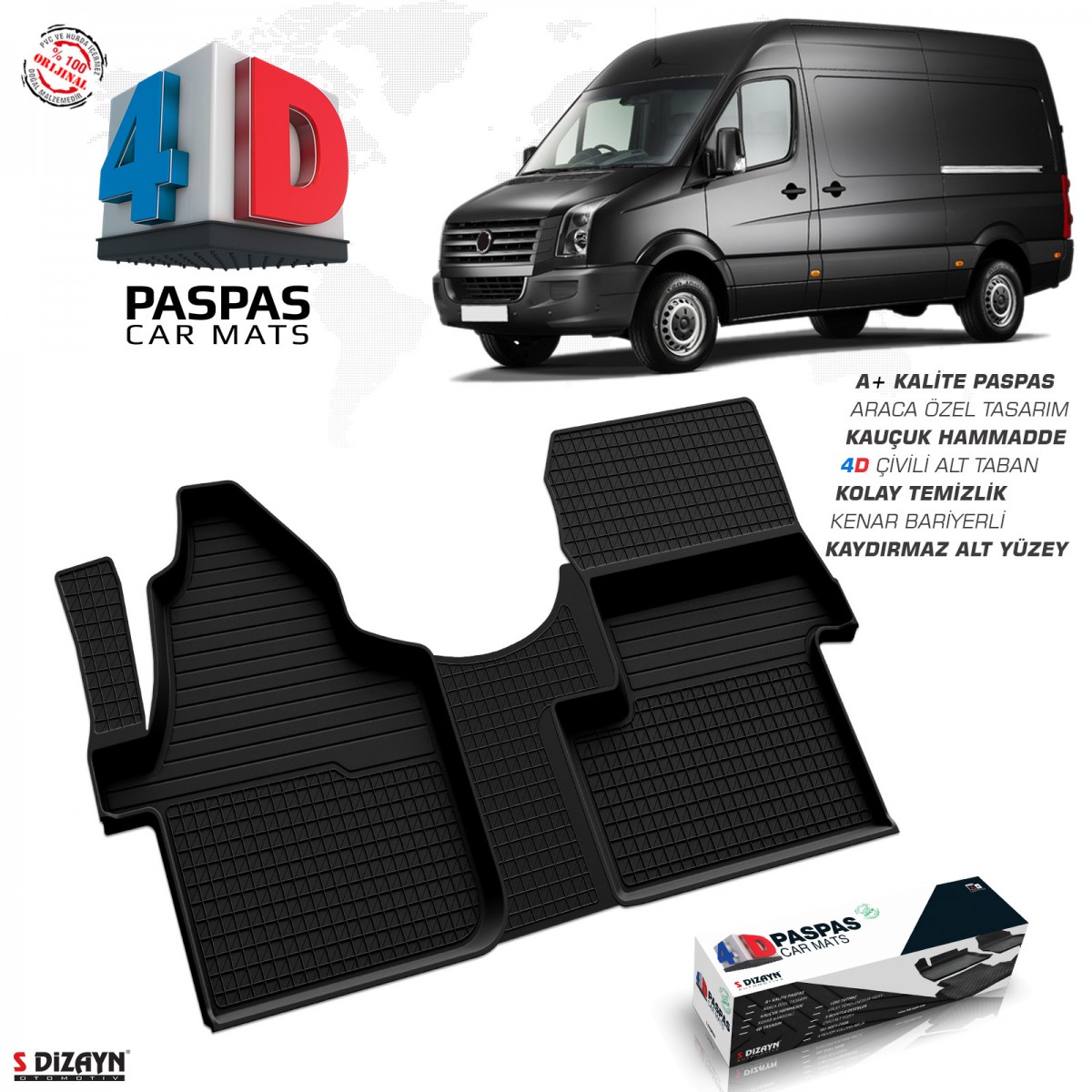 S-Dizayn VW Crafter 4D Havuzlu Paspas 2006 Üzeri Ön Tek Koltuk