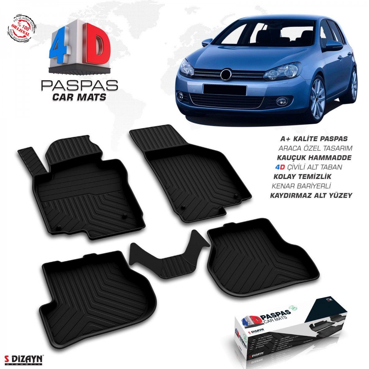 S-Dizayn VW Golf 6 4D Havuzlu Paspas 2010-2013 A+Kalite