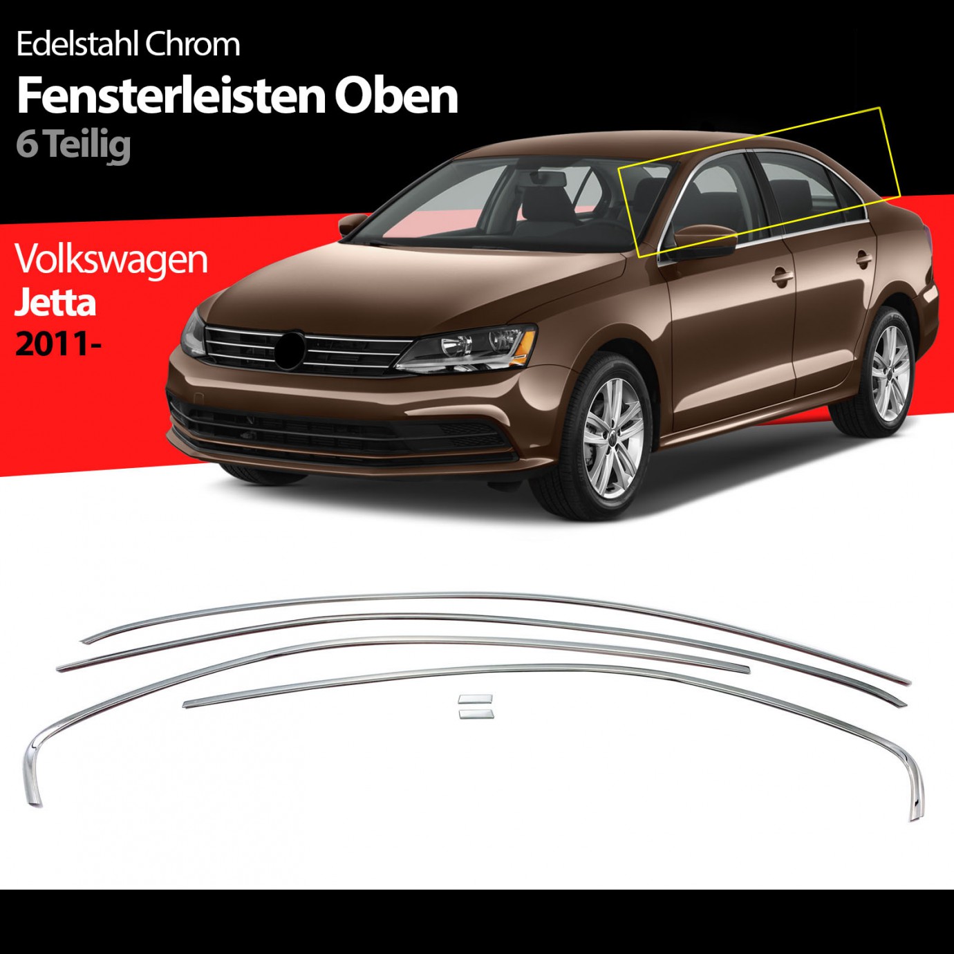 S-Dizayn VW Jetta Krom Cam Üst Çıtası 6 Prç. 2011-2019
