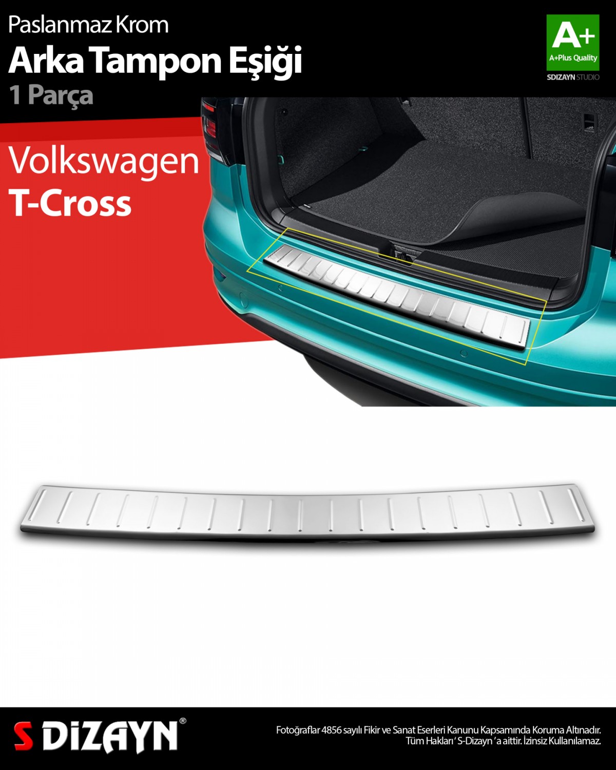 S-Dizayn VW T-Cross Krom Arka Tampon Eşiği 2019-2023