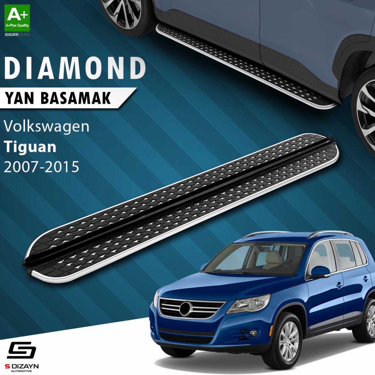 S-Dizayn VW Tiguan Diamond Krom Yan Basamak 173 Cm 2007-2015 A+ Kalite