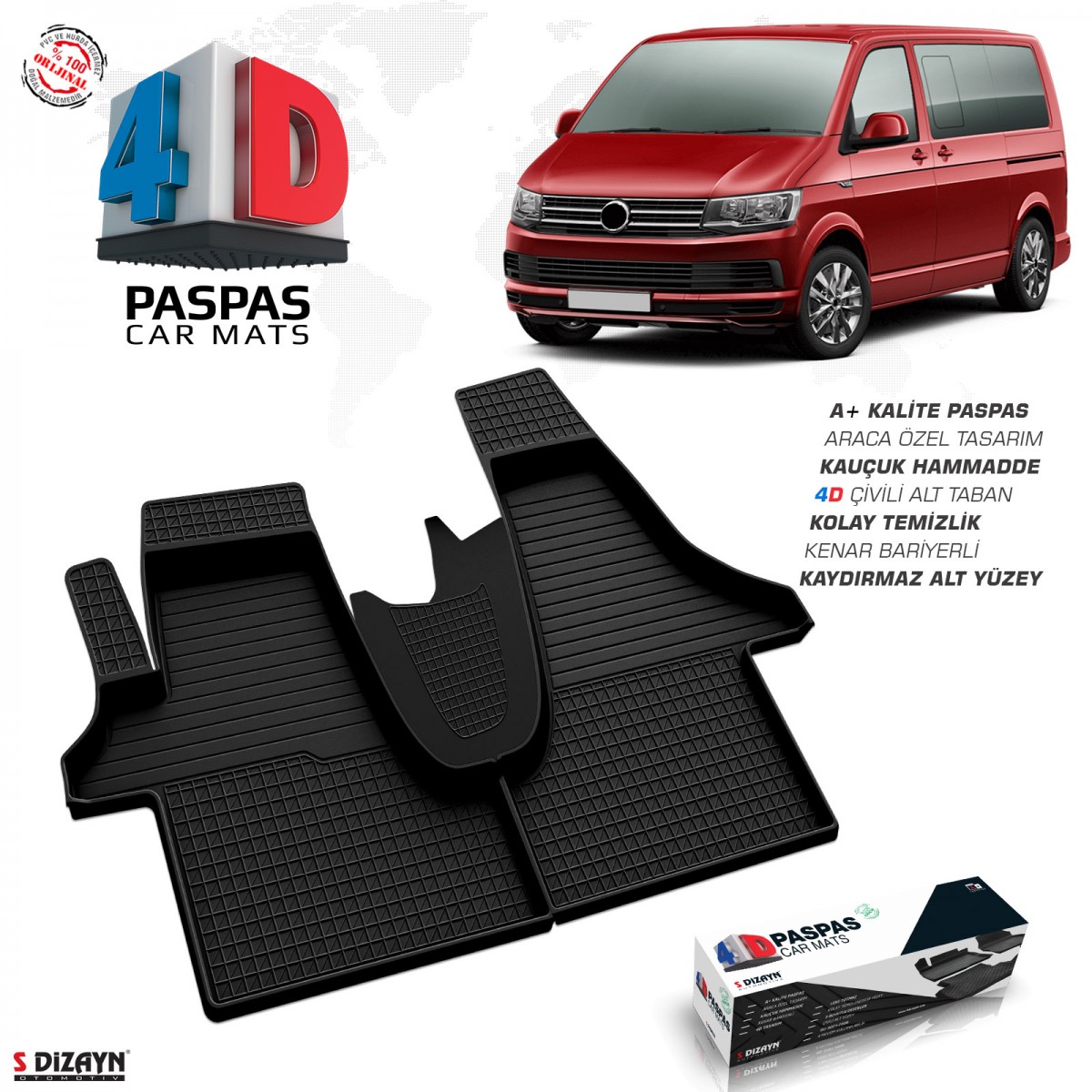 S-Dizayn VW Transporter T6 4D Havuzlu Paspas 2015 Üzeri A+Kalite