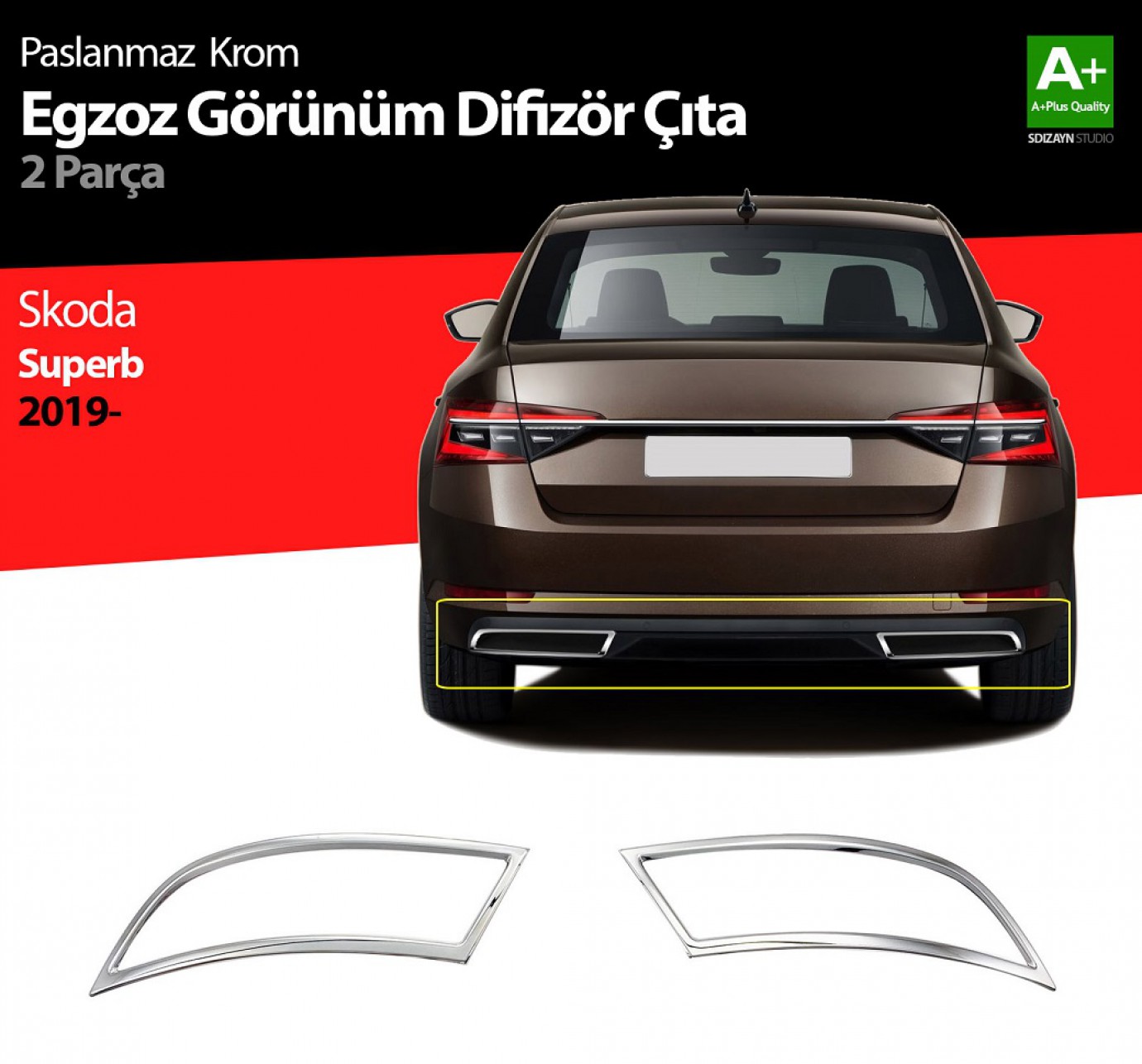 Skoda Superb Krom Egzoz Çıkışı 2 Parça 2020 ve Üzeri