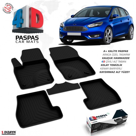 S-Dizayn Ford Focus 3 Makyajlı HB 4D Havuzlu Paspas 2015-2018 A+Kalite