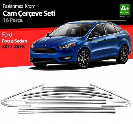 S-Dizayn Ford Focus 3 SD Krom Cam Çerçevesi 16 Prç 2011-2018 A+ Kalite