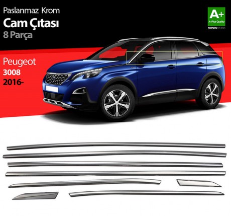 S-Dizayn Peugeot 3008 Krom Cam Çıtası 8 Prç. 2016-2023