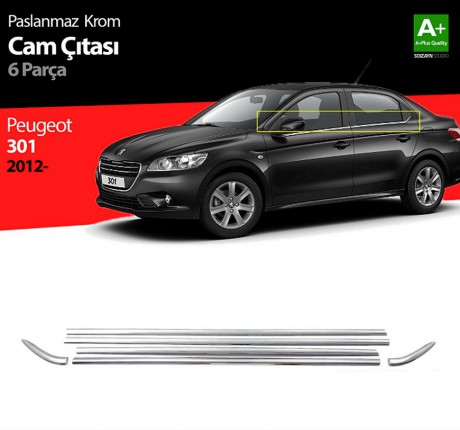 S-Dizayn Peugeot 301 Krom Cam Çıtası 6 Prç. 2012-2017