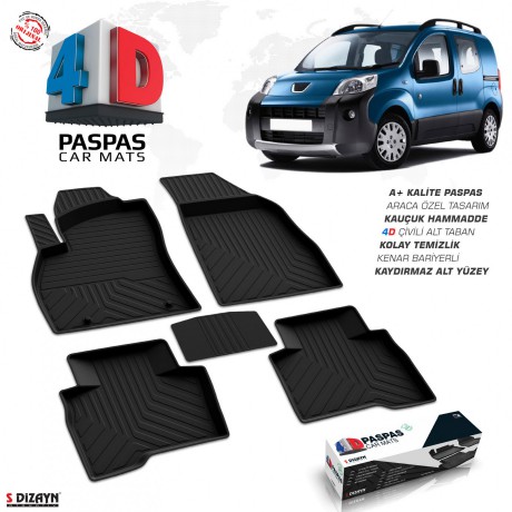 S-Dizayn Peugeot Bipper 4D Havuzlu Paspas Siyah 2007-2017 A+Kalite