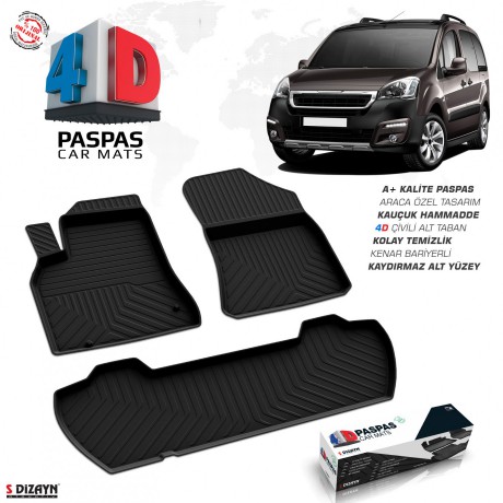 S-Dizayn Peugeot Partner Tepee 4D Havuzlu Paspas 2008-2018 90 HP A+Kalite