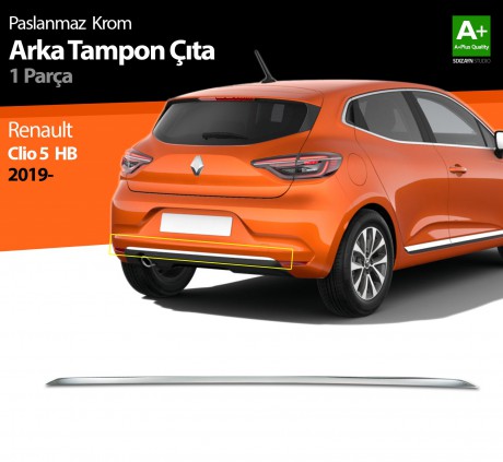Renault Clio 5 Krom Arka Tampon Çıtası 2019 ve Üzeri