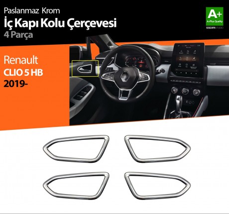 Renault Clio 5 Krom İç Kapı Kolu Çerçevesi 4 Prç. 2019 ve Üzeri