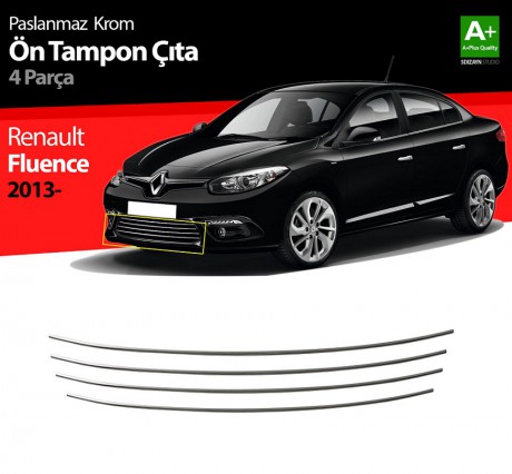 S-Dizayn Renault Fluence Krom Ön Tampon Çıtası 4 Prç. 2013-2016 Makyajlı