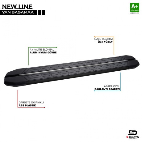 S-Dizayn Jeep Cherokee KL NewLine Siyah Yan Basamak 173 Cm 2013-2023 A+ Kalite