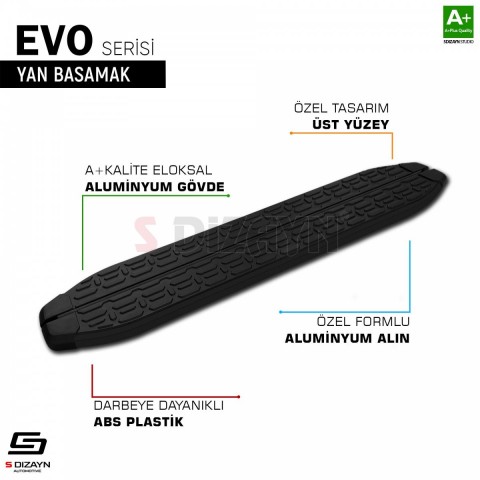 S-Dizayn Opel Mokka Evo Siyah Yan Basamak 163 Cm 2012-2019 A+ Kalite