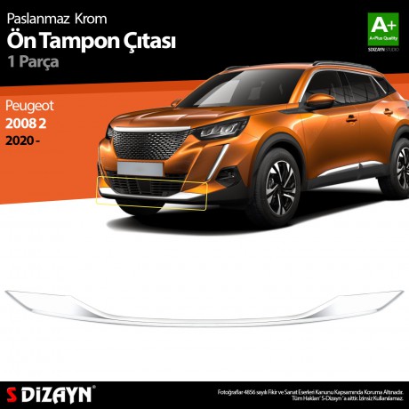 S-Dizayn Peugeot 2008 2 Krom Ön Tampon Çıtası 2020-2023