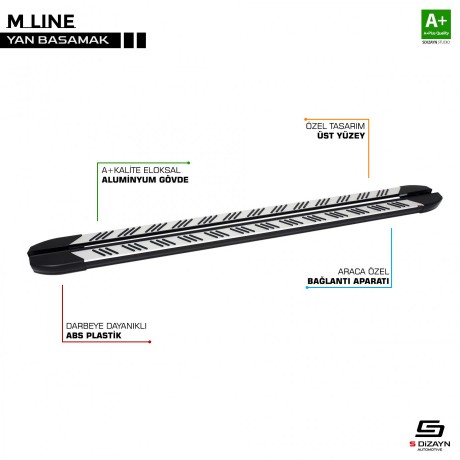 S-Dizayn Peugeot Rifter Uzun Şase M-Line Gri Yan Basamak 220 Cm 2019 Üzeri