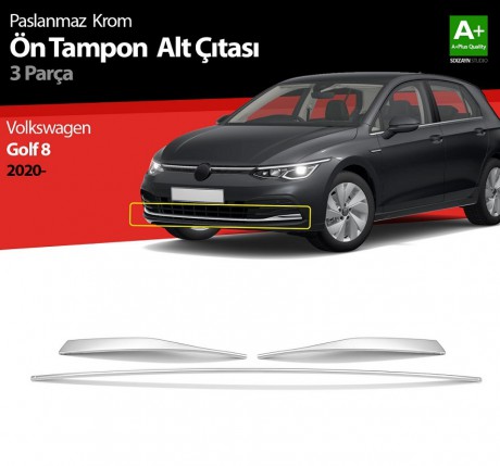 S-Dizayn VW Golf 8 HB Krom Ön Tampon Alt Çıtası 3 Prç. 2020-2024