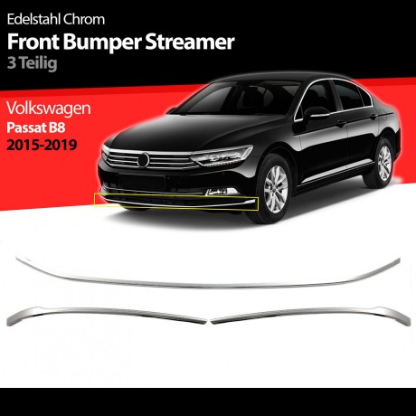 S-Dizayn VW Passat B8 Krom Ön Tampon Alt Çıtası 3 Parça 2015-2019