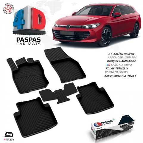S-Dizayn VW Passat B9 4D Havuzlu Paspas 2024 Üzeri A+ Kalite