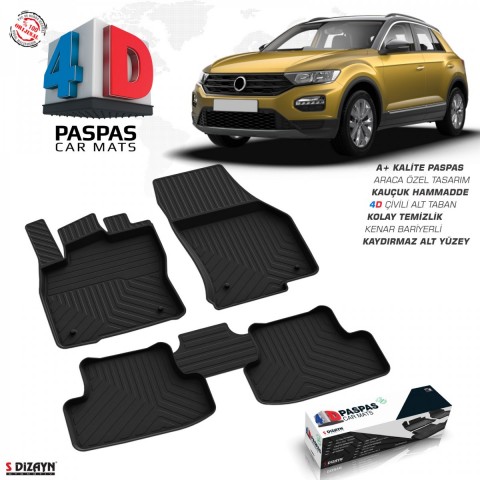 S-Dizayn VW T-Roc 4D Havuzlu Havuzlu Paspas 2019-2021 A+Kalite