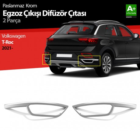 S-Dizayn VW T-Roc Makyajlı Krom Egzoz Görünümü Difüzör 2 Prç. 2021 Üzeri