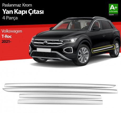 S-Dizayn VW T-Roc Makyajlı Krom Yan Kapı Çıtası 4 Prç. 2021 Üzeri