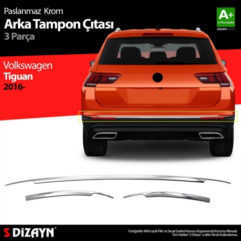 S-Dizayn VW Tiguan Krom Arka Tampon Alt Çıtası 3 Prç. 2016-2024