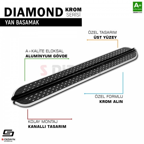 S-Dizayn VW Transporter T4 Kısa Şase Diamond Krom Yan Basamak 213 Cm 1995-2003 A+ Kalite