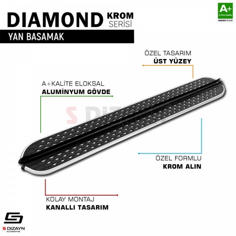 S-Dizayn VW Transporter T6 Kısa Şase Diamond Krom Yan Basamak 213 Cm 2015-2019 A+ Kalite