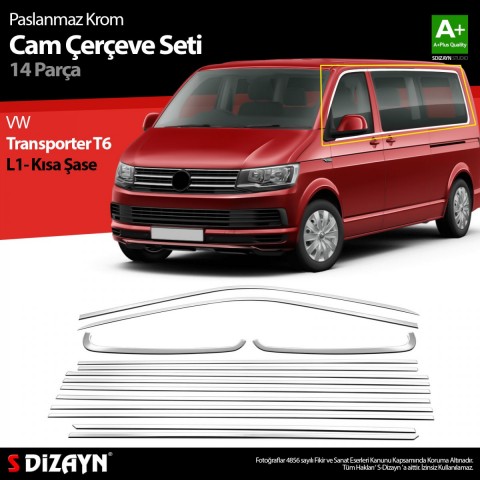 S-Dizayn VW Transporter T6 Kısa Şase Krom Cam Çerçeve Seti 2015 Üzeri Tek Sürgü